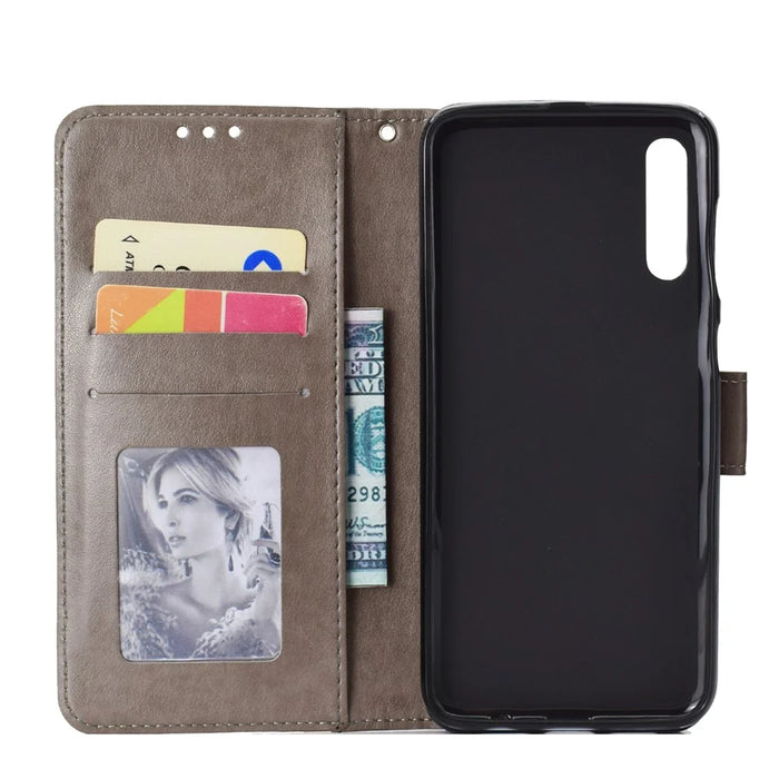 Imprint Flower Leather Wallet Case for Samsung Galaxy A70 - Grey - 3