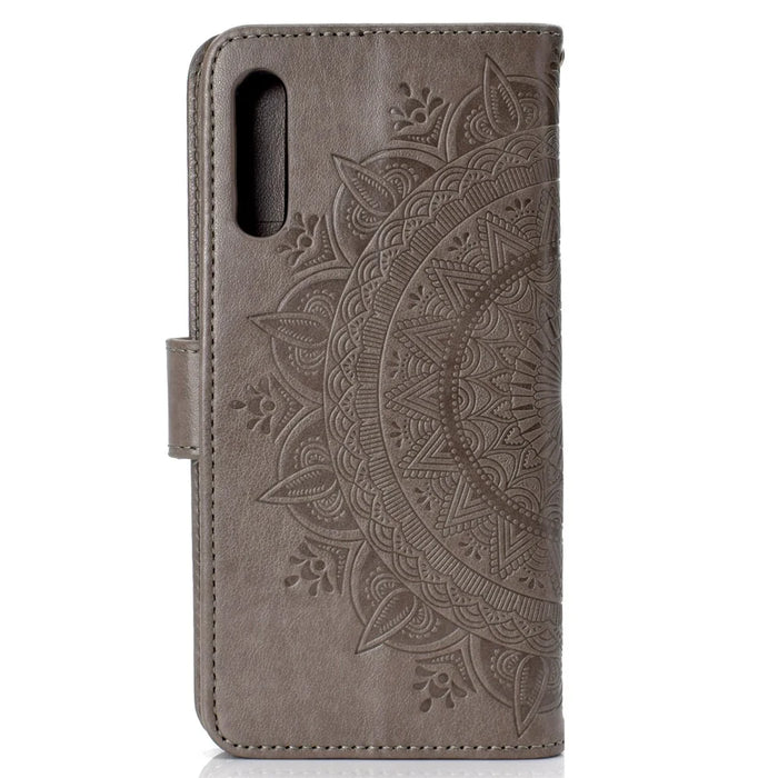 Imprint Flower Leather Wallet Case for Samsung Galaxy A70 - Grey - 4