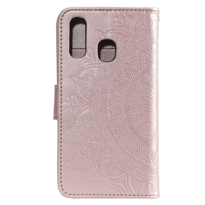 Imprint Mandala Flower Stand Wallet Leather Case for Samsung Galaxy A20e - Pink - 3