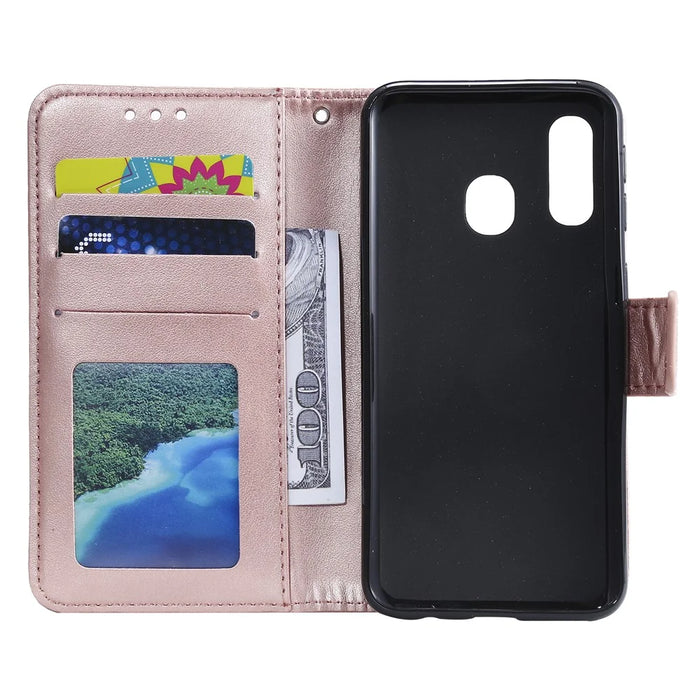 Imprint Mandala Flower Stand Wallet Leather Case for Samsung Galaxy A20e - Pink - 4
