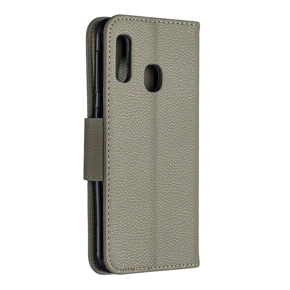Litchi Skin Leather Wallet Case for Samsung Galaxy A20e - Grey - 3