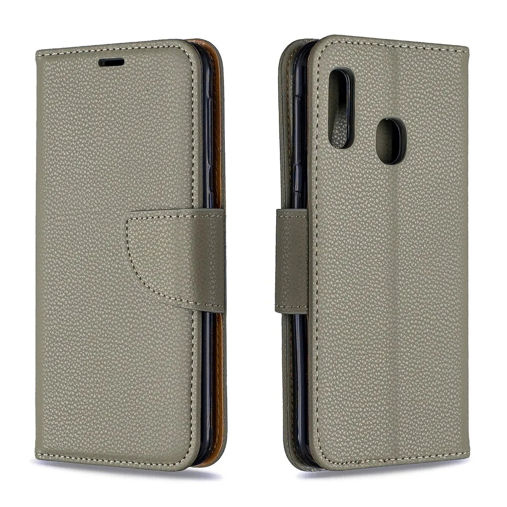 Litchi Skin Leather Wallet Case for Samsung Galaxy A20e - Grey - 4