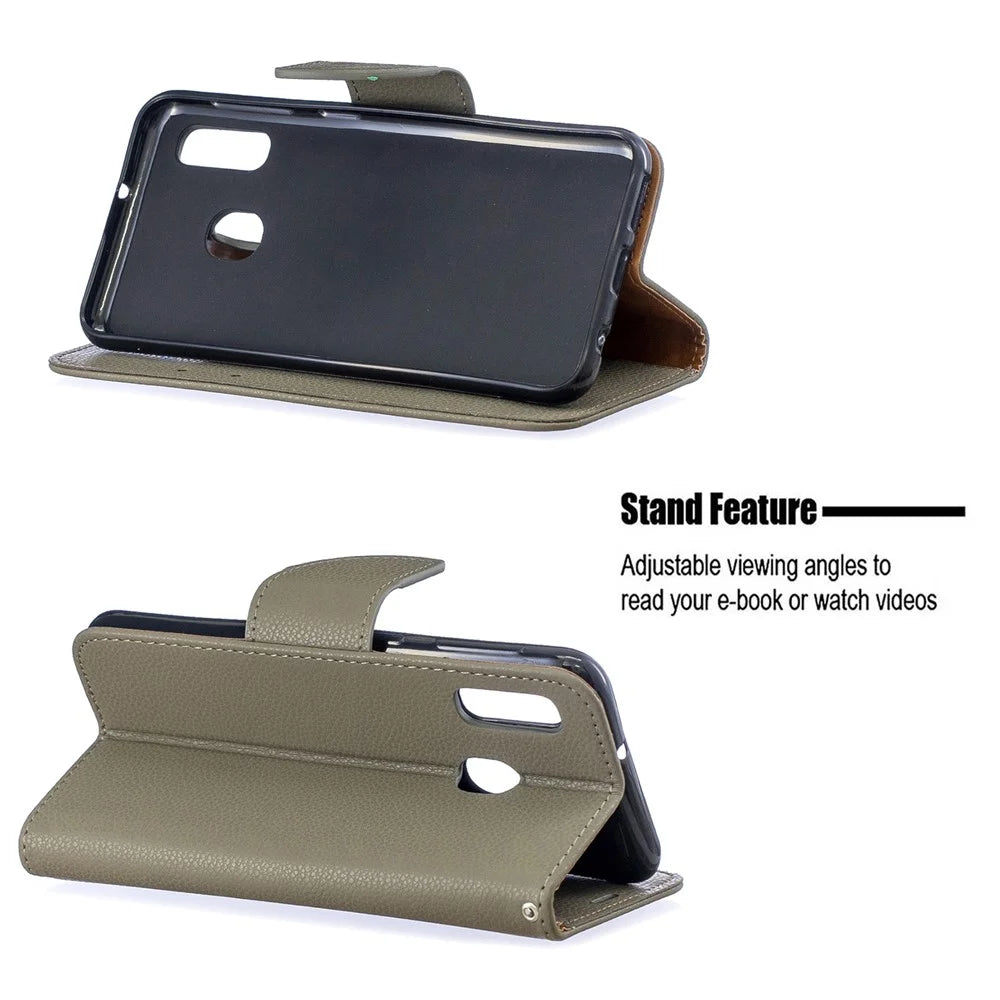 Litchi Skin Leather Wallet Case for Samsung Galaxy A20e - Grey - 5