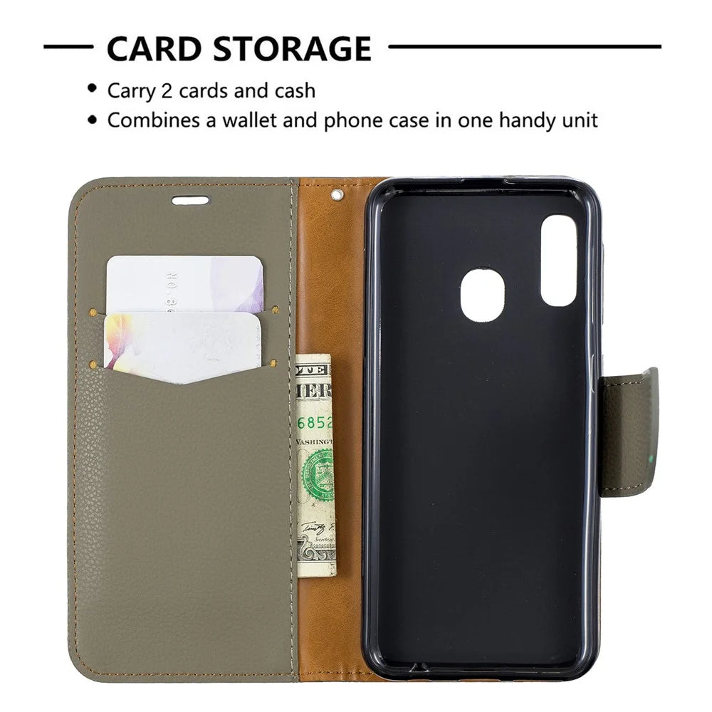 Litchi Skin Leather Wallet Case for Samsung Galaxy A20e - Grey - 6