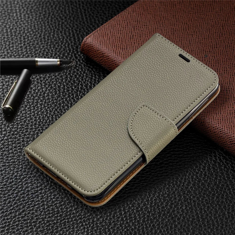 Litchi Skin Leather Wallet Case for Samsung Galaxy A20e - Grey - 7
