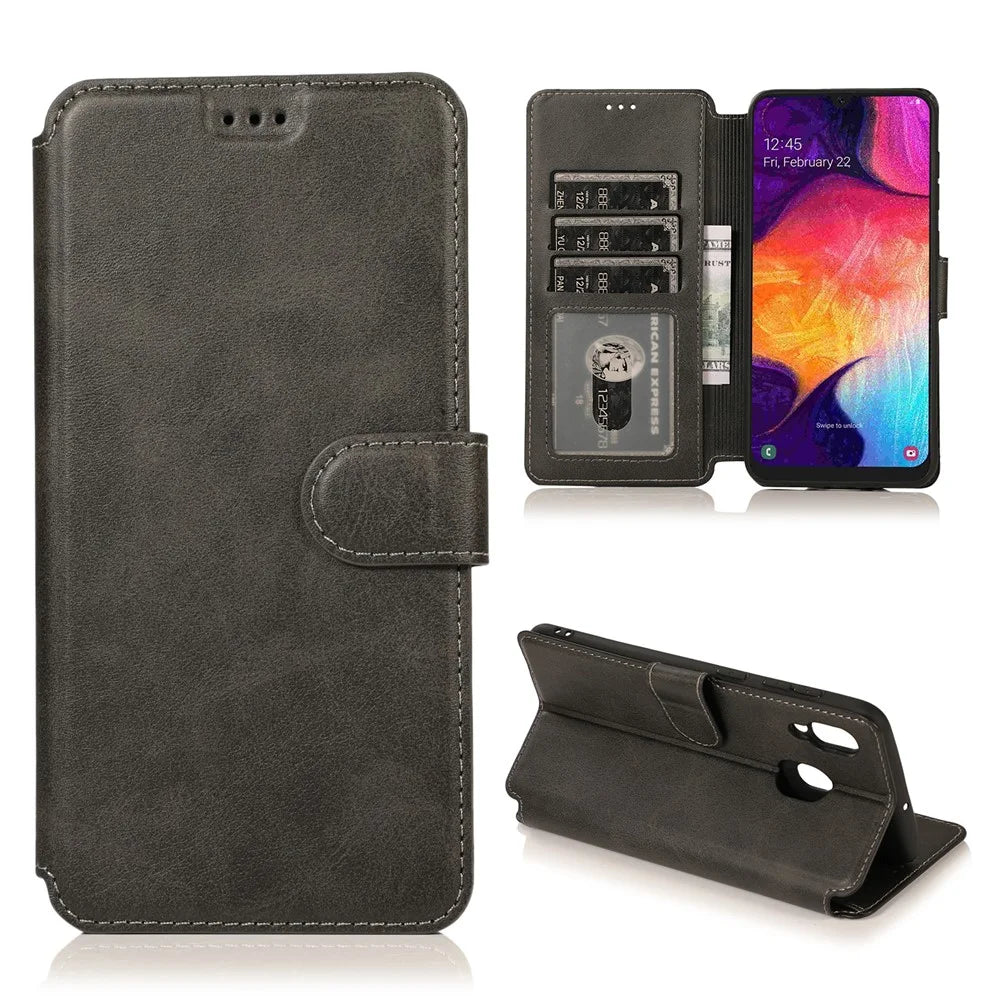 PU Leather + TPU Wallet Style Protection Phone Case for Samsung Galaxy A20 / A30 - Black - 1