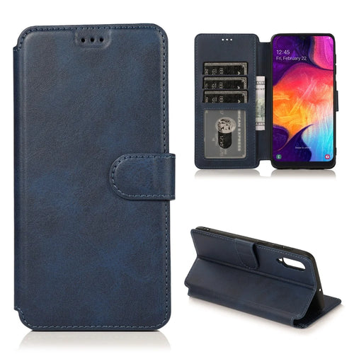 PU Leather + TPU Wallet Style Protection Phone Case for Samsung Galaxy A70 - Dark Blue - 1