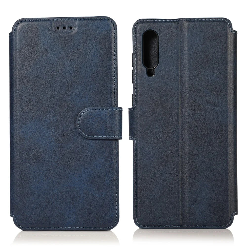 PU Leather + TPU Wallet Style Protection Phone Case for Samsung Galaxy A70 - Dark Blue - 2