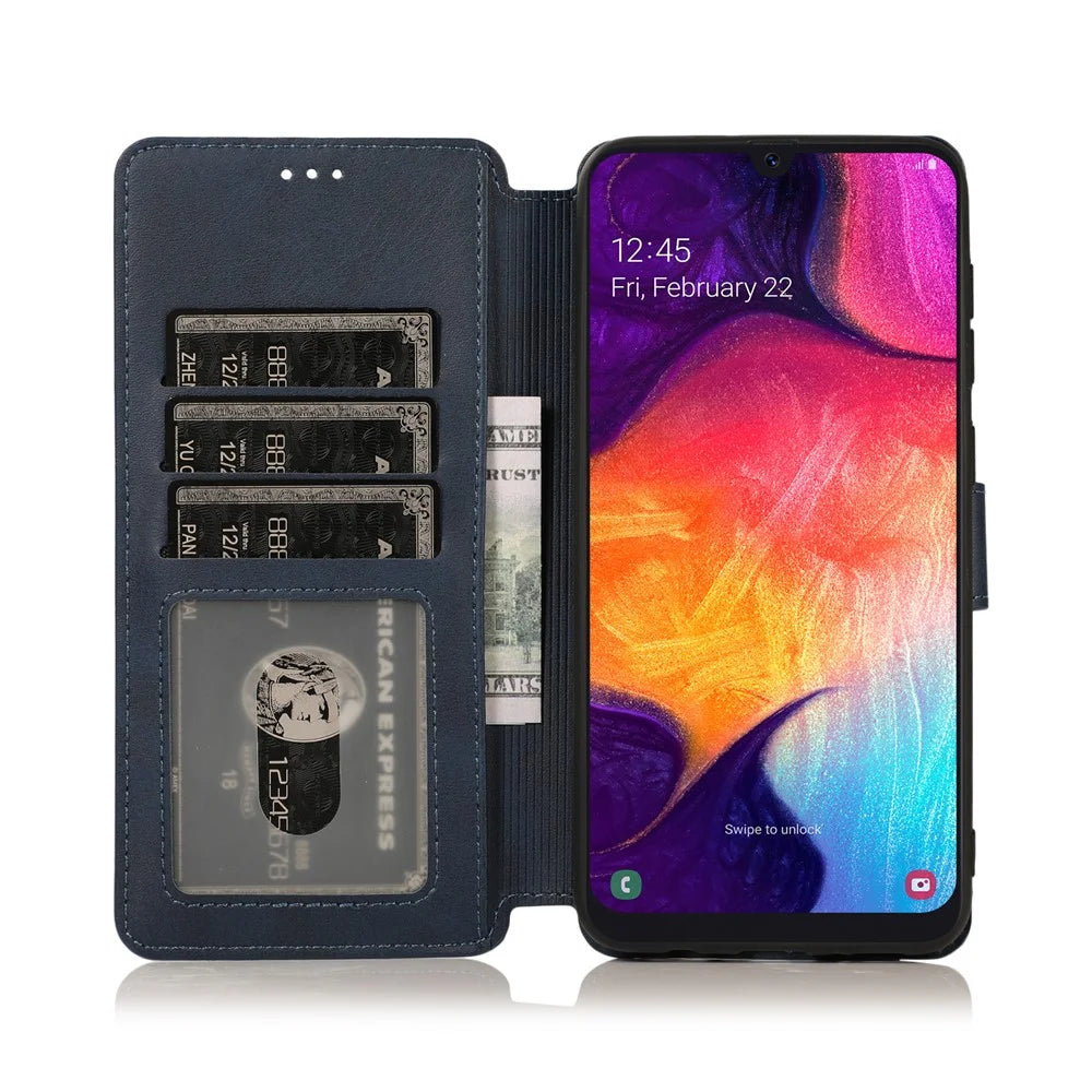 PU Leather + TPU Wallet Style Protection Phone Case for Samsung Galaxy A70 - Dark Blue - 5