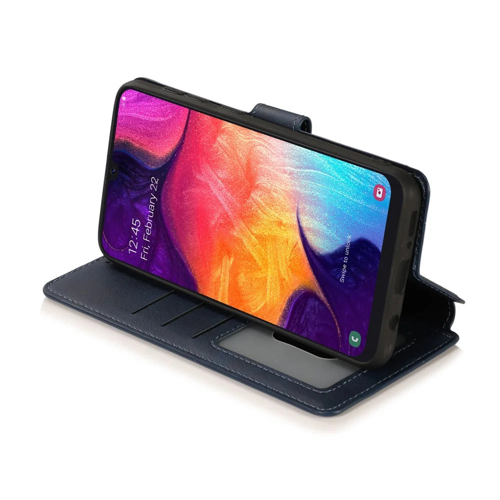 PU Leather + TPU Wallet Style Protection Phone Case for Samsung Galaxy A70 - Dark Blue - 6