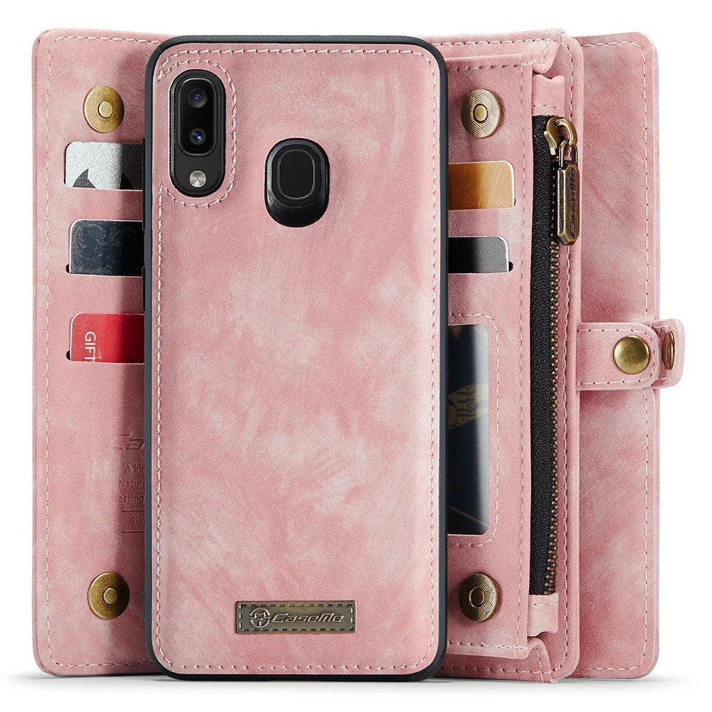 CASEME 008 Series for Samsung Galaxy A20 / 30 PU Leather Magnetic Detachable Zipper Case Multi-slot Wallet Stand Flip Phone Cover - Pink - 3