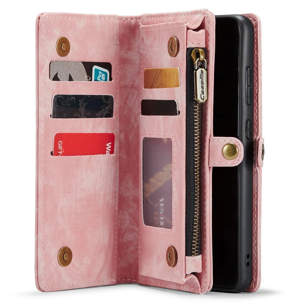 CASEME 008 Series for Samsung Galaxy A20 / 30 PU Leather Magnetic Detachable Zipper Case Multi-slot Wallet Stand Flip Phone Cover - Pink - 4