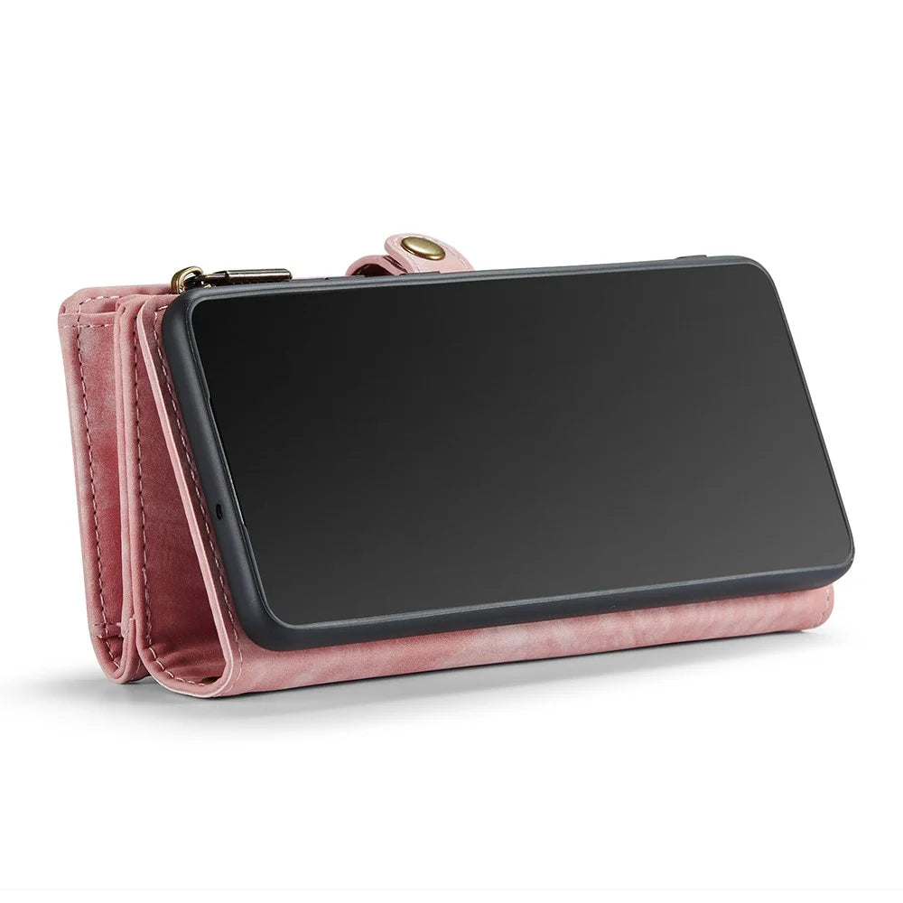 CASEME 008 Series for Samsung Galaxy A20 / 30 PU Leather Magnetic Detachable Zipper Case Multi-slot Wallet Stand Flip Phone Cover - Pink - 6