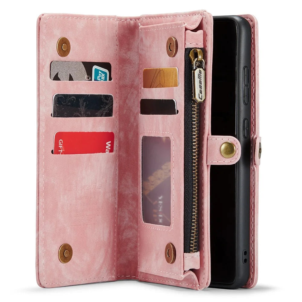 CASEME 008 Series for Samsung Galaxy A70 PU Leather Magnetic Detachable Zipper Phone Case Multi-slot Wallet Stand Cover - Pink - 4