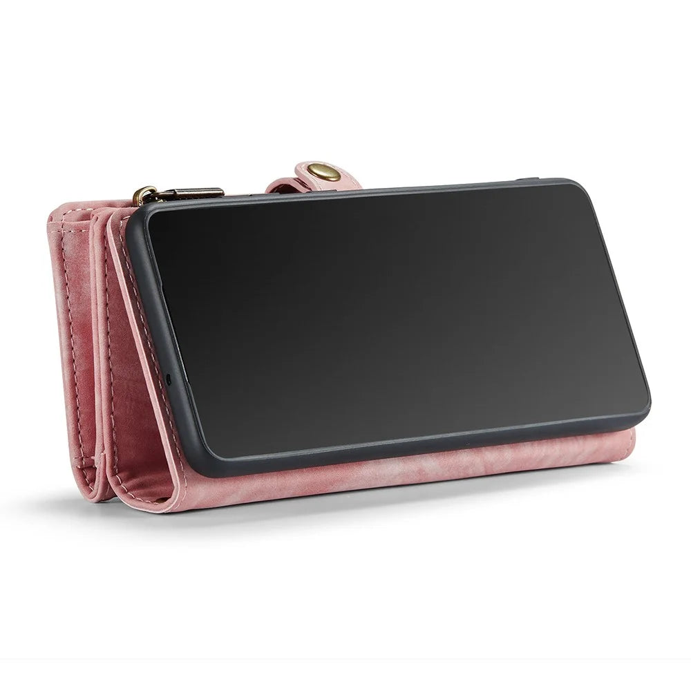 CASEME 008 Series for Samsung Galaxy A70 PU Leather Magnetic Detachable Zipper Phone Case Multi-slot Wallet Stand Cover - Pink - 6