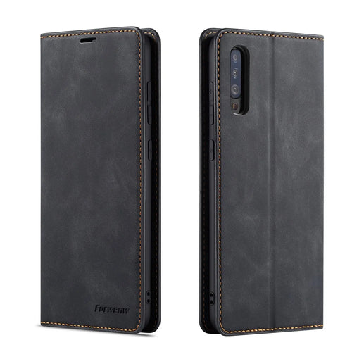 FORWENW Fantasy Series Silky Touch Leather Wallet Stand Case for Samsung Galaxy A50/A50s/A30s - Black - 1