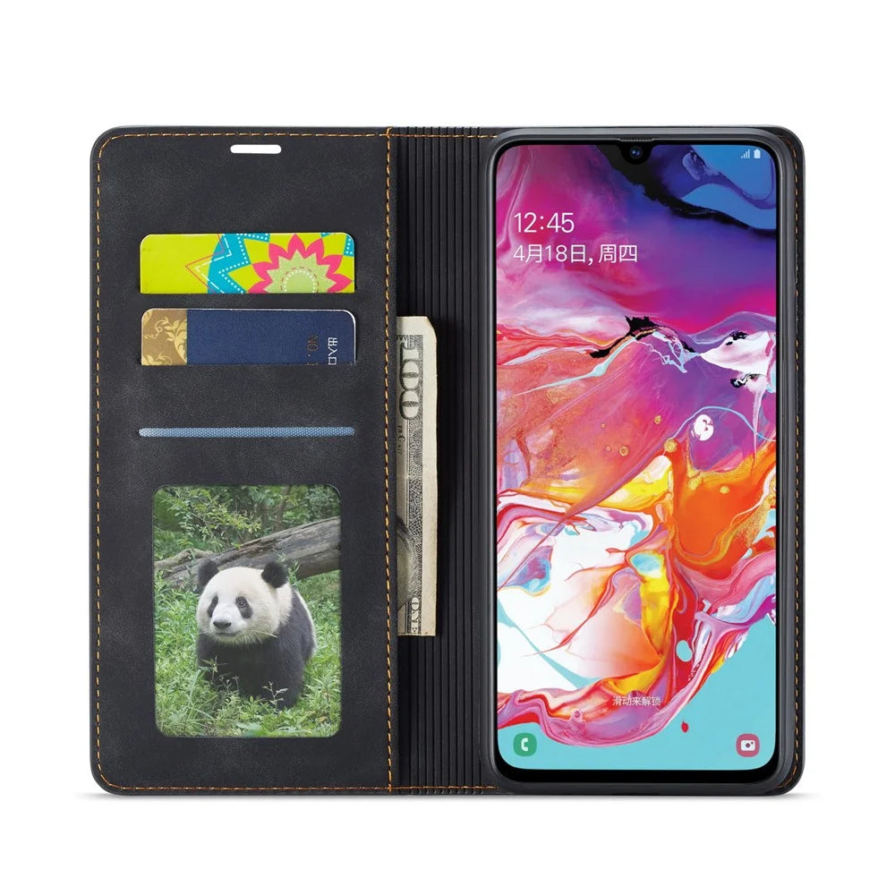 FORWENW Fantasy Series Silky Touch Leather Wallet Stand Case for Samsung Galaxy A50/A50s/A30s - Black - 4