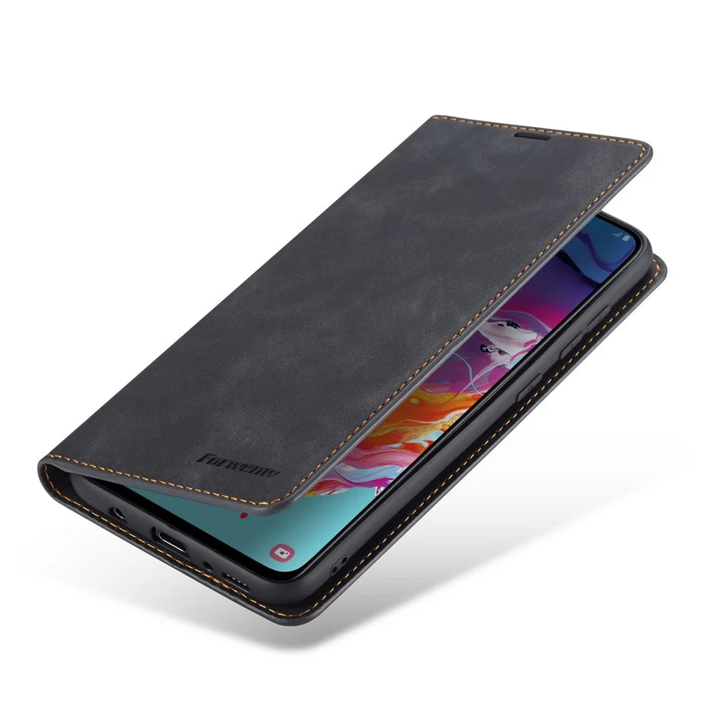 FORWENW Fantasy Series Silky Touch Leather Wallet Stand Case for Samsung Galaxy A50/A50s/A30s - Black - 5