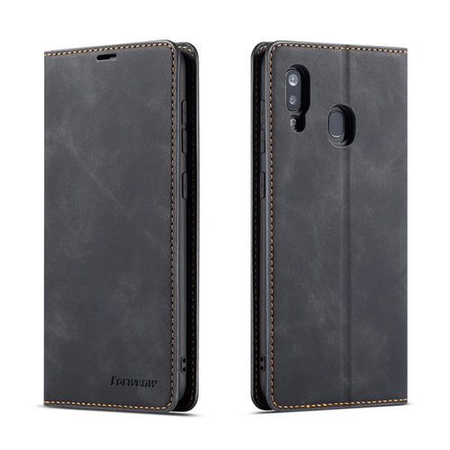 FORWENW Fantasy Series Silky Touch Leather Wallet Case for Samsung Galaxy A40 - Black - 1