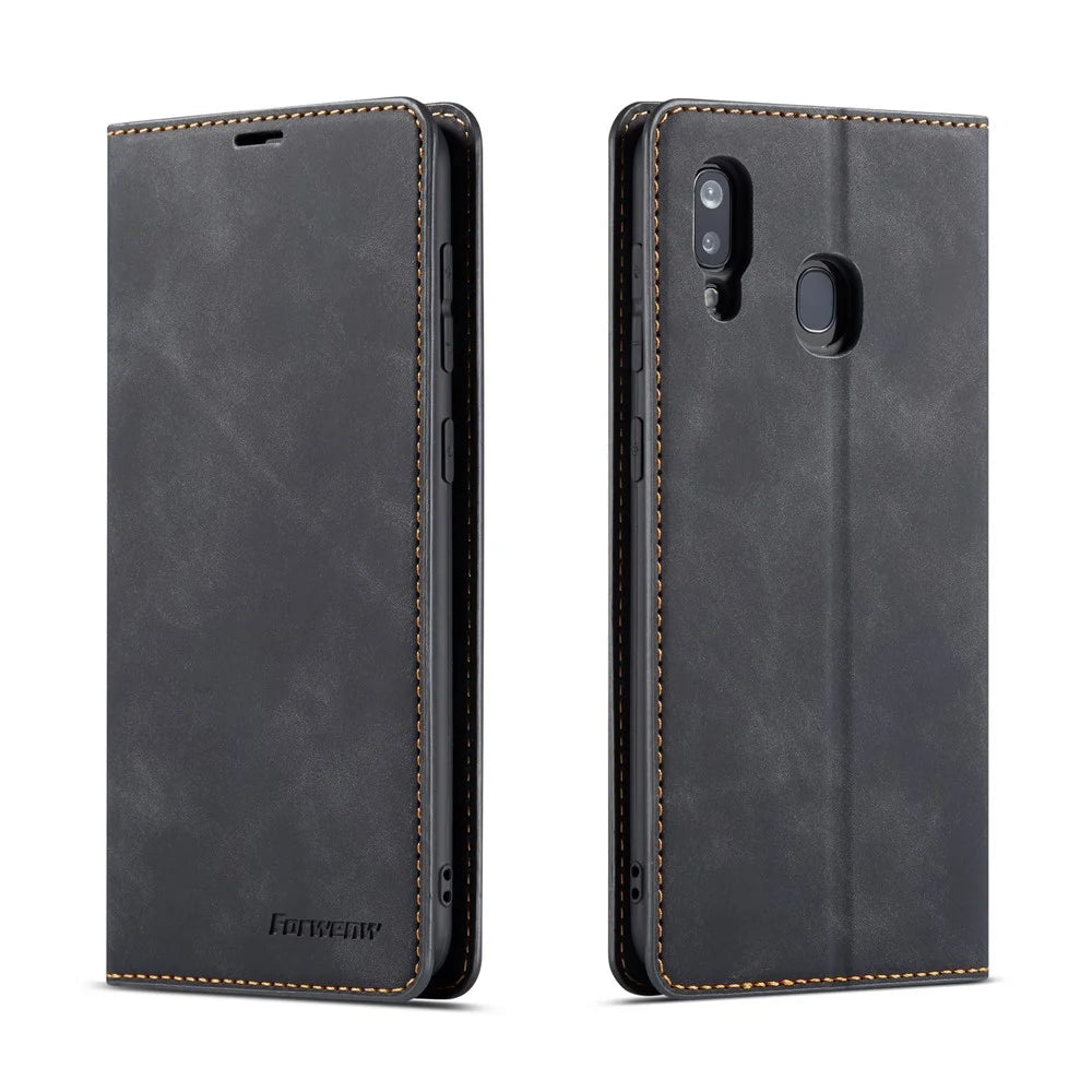 FORWENW Fantasy Series Silky Touch Leather Wallet Case for Samsung Galaxy A40 - Black - 1