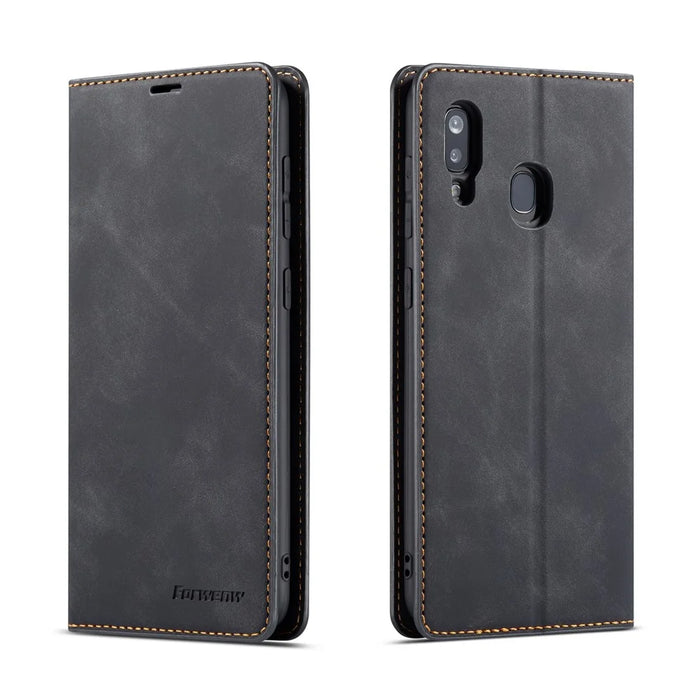 FORWENW Fantasy Series Silky Touch Leather Wallet Case for Samsung Galaxy A40 - Black - 1