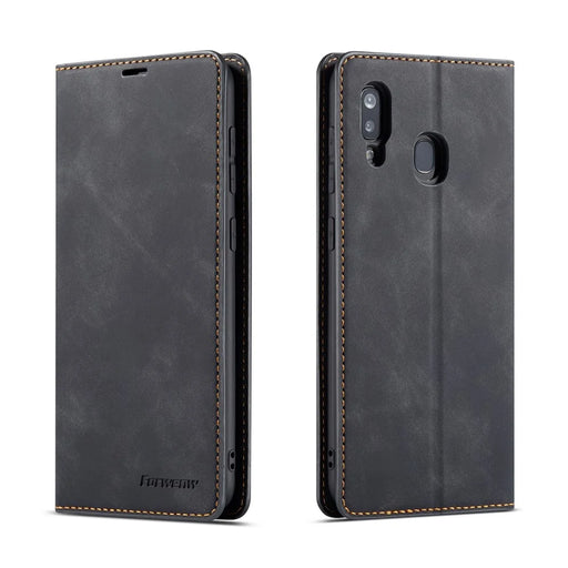 FORWENW Fantasy Series Silky Touch Leather Wallet Stand Case for Samsung Galaxy A20 / A30 - Black - 1