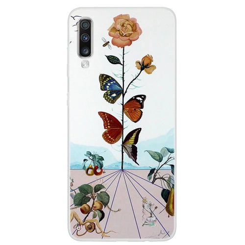 Pattern Printing Soft TPU Phone Back Case for Samsung Galaxy A70 - Butterfly and Flowers - 1