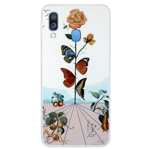 Pattern Printing Soft TPU Phone Back Case for Samsung Galaxy A40 - Butterfly and Flowers - 1