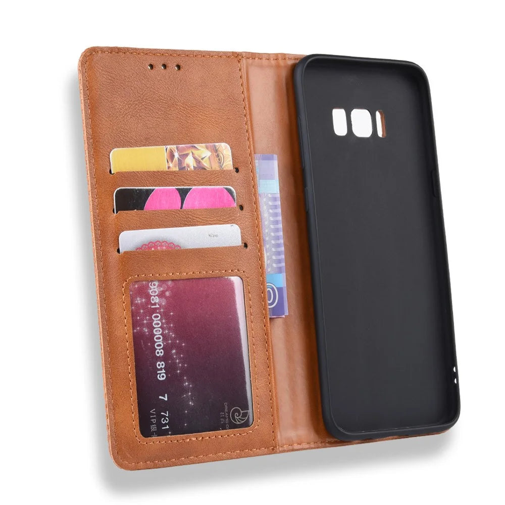 Auto-absorbed Vintage Leather Wallet Stand Shell for Samsung Galaxy S8 - Brown - 3
