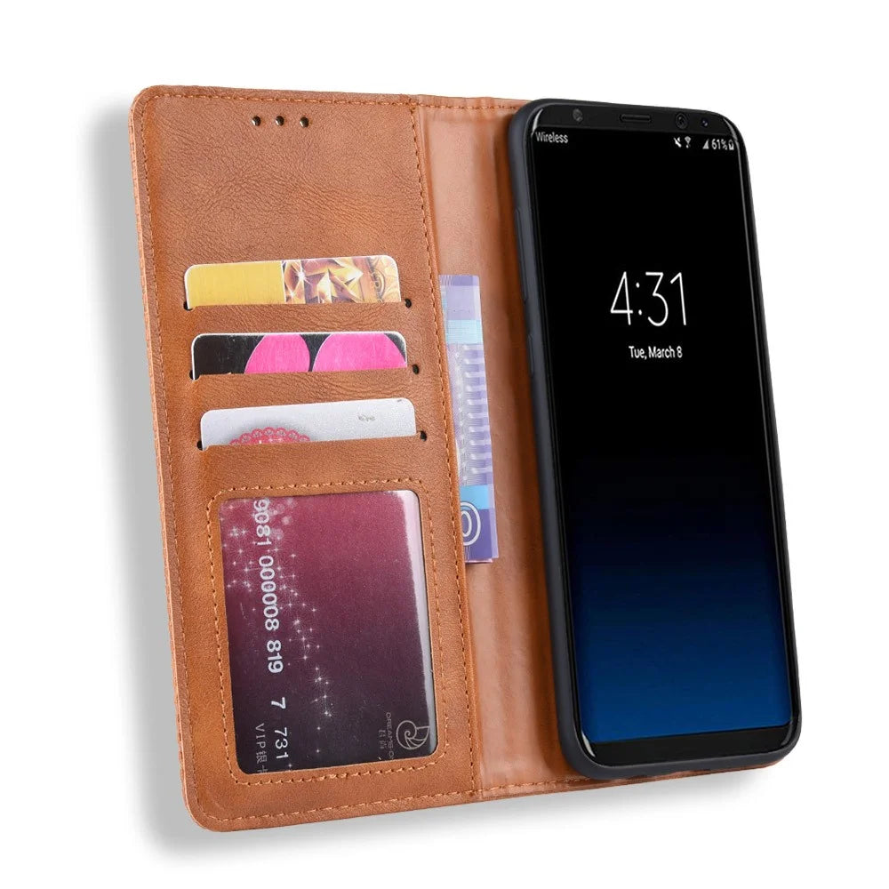Auto-absorbed Vintage Leather Wallet Stand Shell for Samsung Galaxy S8 - Brown - 4
