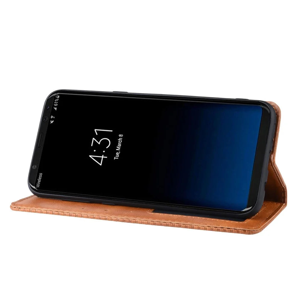 Auto-absorbed Vintage Leather Wallet Stand Shell for Samsung Galaxy S8 - Brown - 5