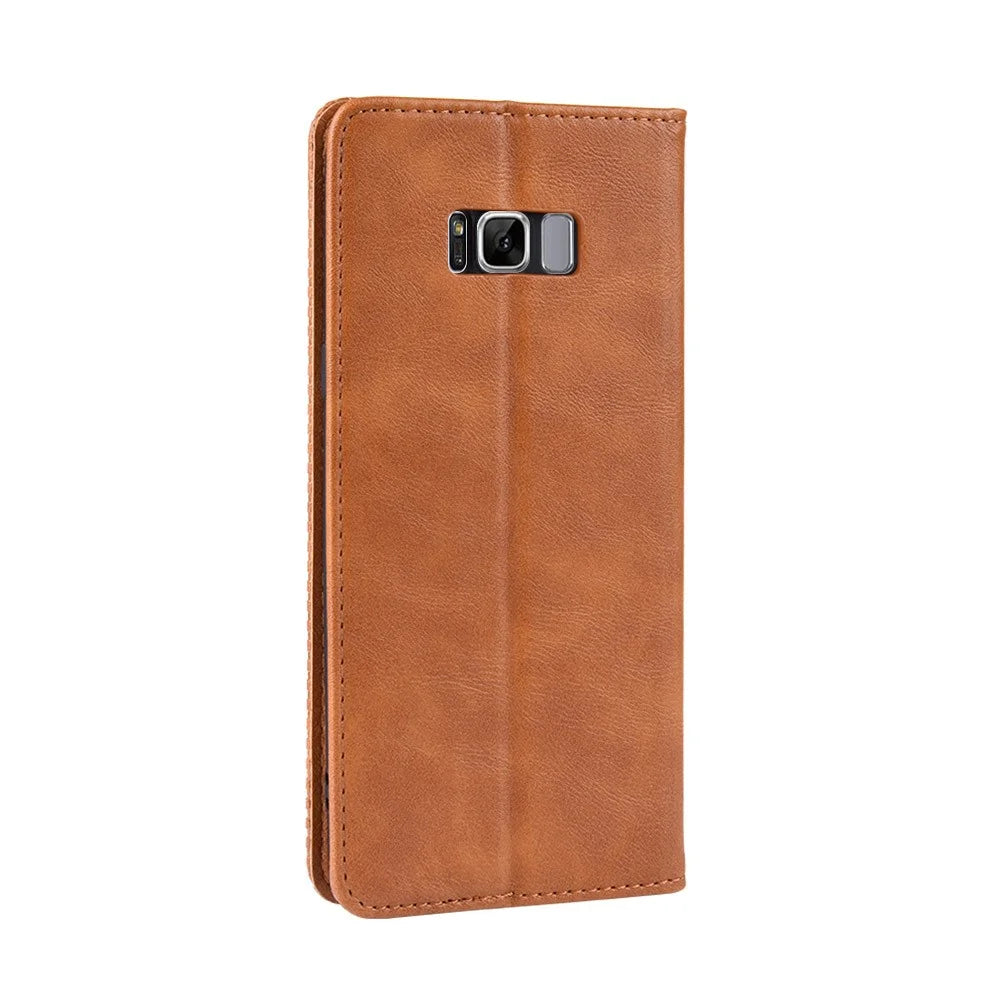 Auto-absorbed Vintage Leather Wallet Stand Shell for Samsung Galaxy S8 - Brown - 6