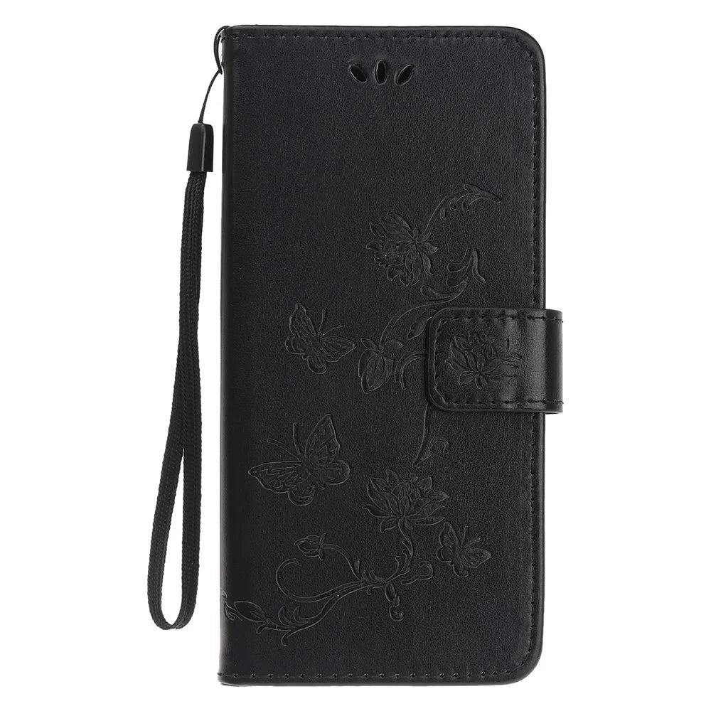 Imprint Butterfly Flowers Leather Wallet Case for Samsung Galaxy A20e - Black - 2