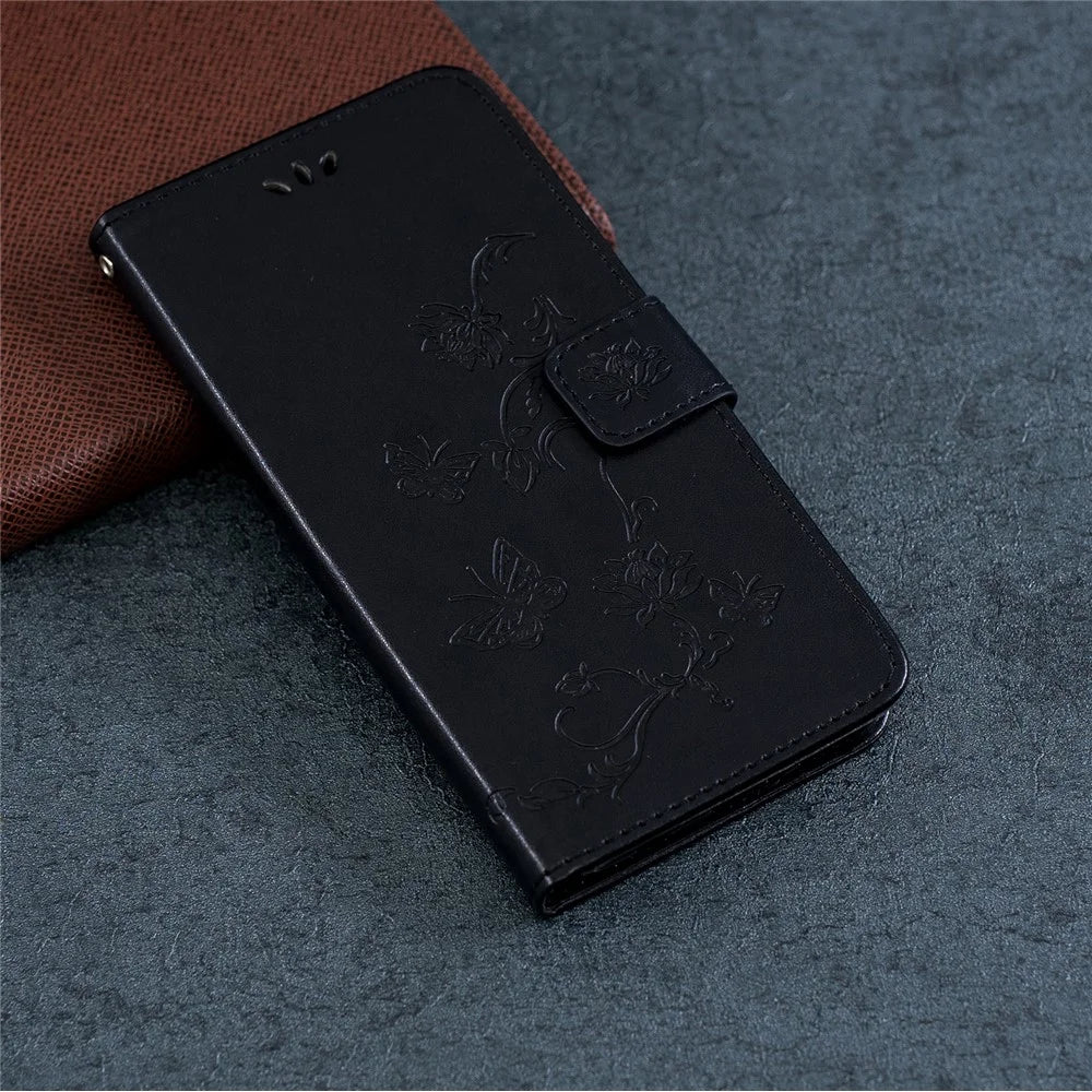 Imprint Butterfly Flowers Leather Wallet Case for Samsung Galaxy A20e - Black - 7