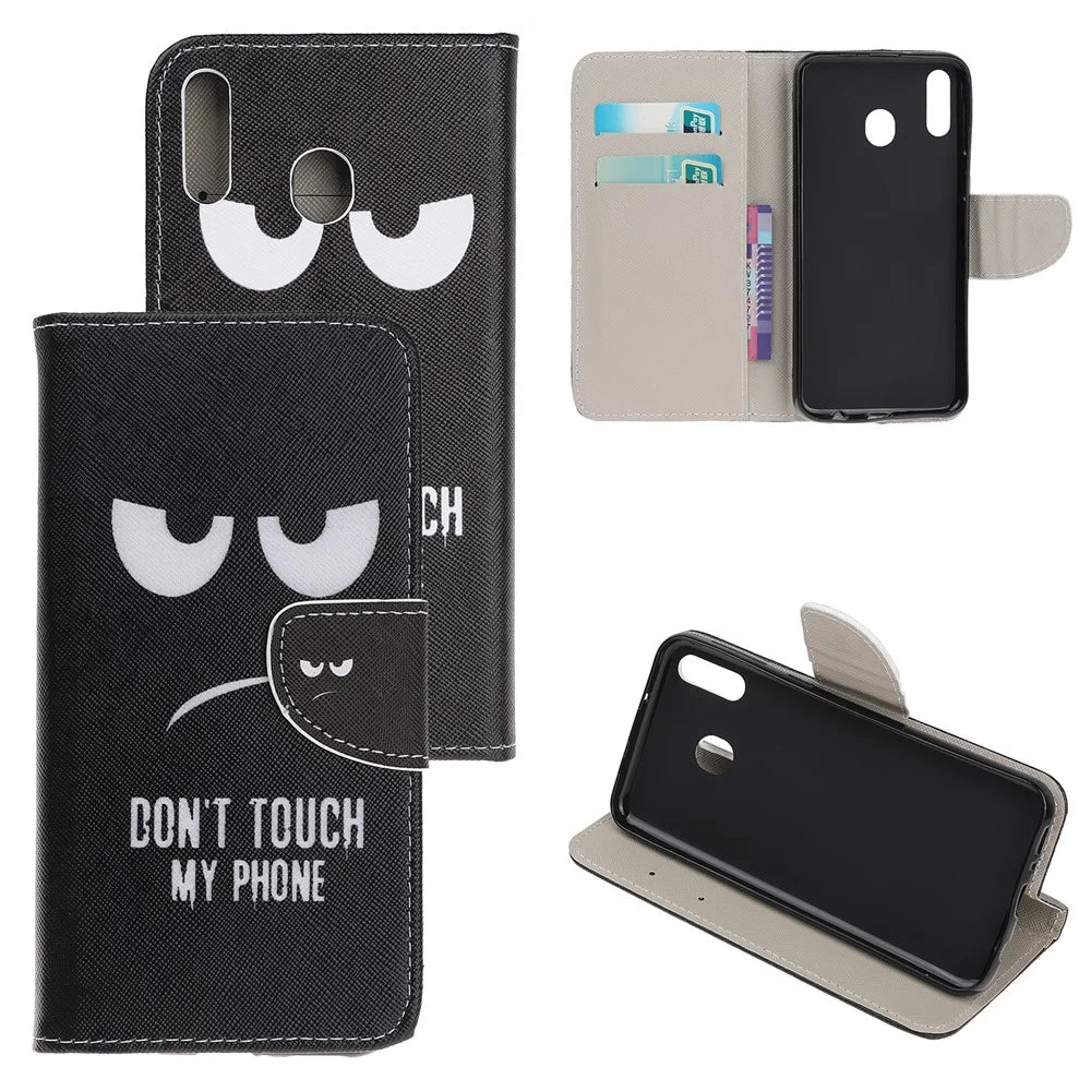 Cross Texture Pattern Printing Flip Leather Wallet Case for Samsung Galaxy A20e - Don‘t Touch My Phone - 1