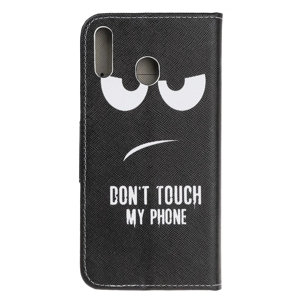 Cross Texture Pattern Printing Flip Leather Wallet Case for Samsung Galaxy A20e - Don‘t Touch My Phone - 3