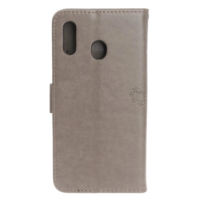 Imprint Tree+Owl Leather Wallet Phone Case for Samsung Galaxy A20e - Grey - 3
