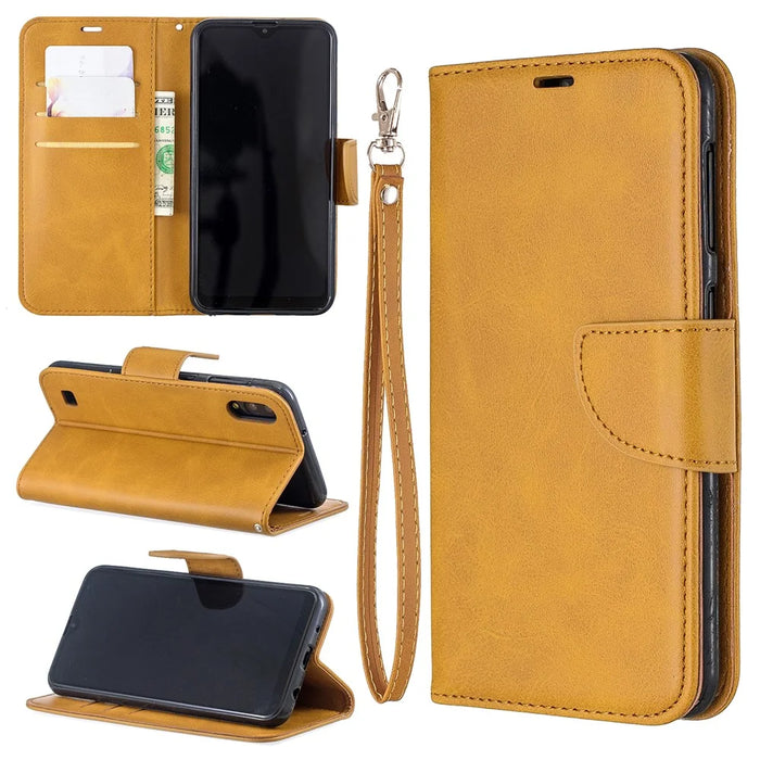 PU Leather Wallet Stand Phone Cover for Samsung Galaxy A10 / M10 - Light Brown - 1