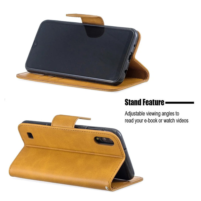 PU Leather Wallet Stand Phone Cover for Samsung Galaxy A10 / M10 - Light Brown - 5