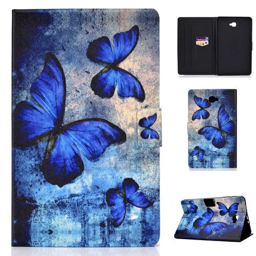 Shock-proof Pattern Printing Card Slot Stand PU Leather Tablet Cover for Samsung Galaxy Tab A 10.1 (2016) T580 - Blue Butterflies - 1