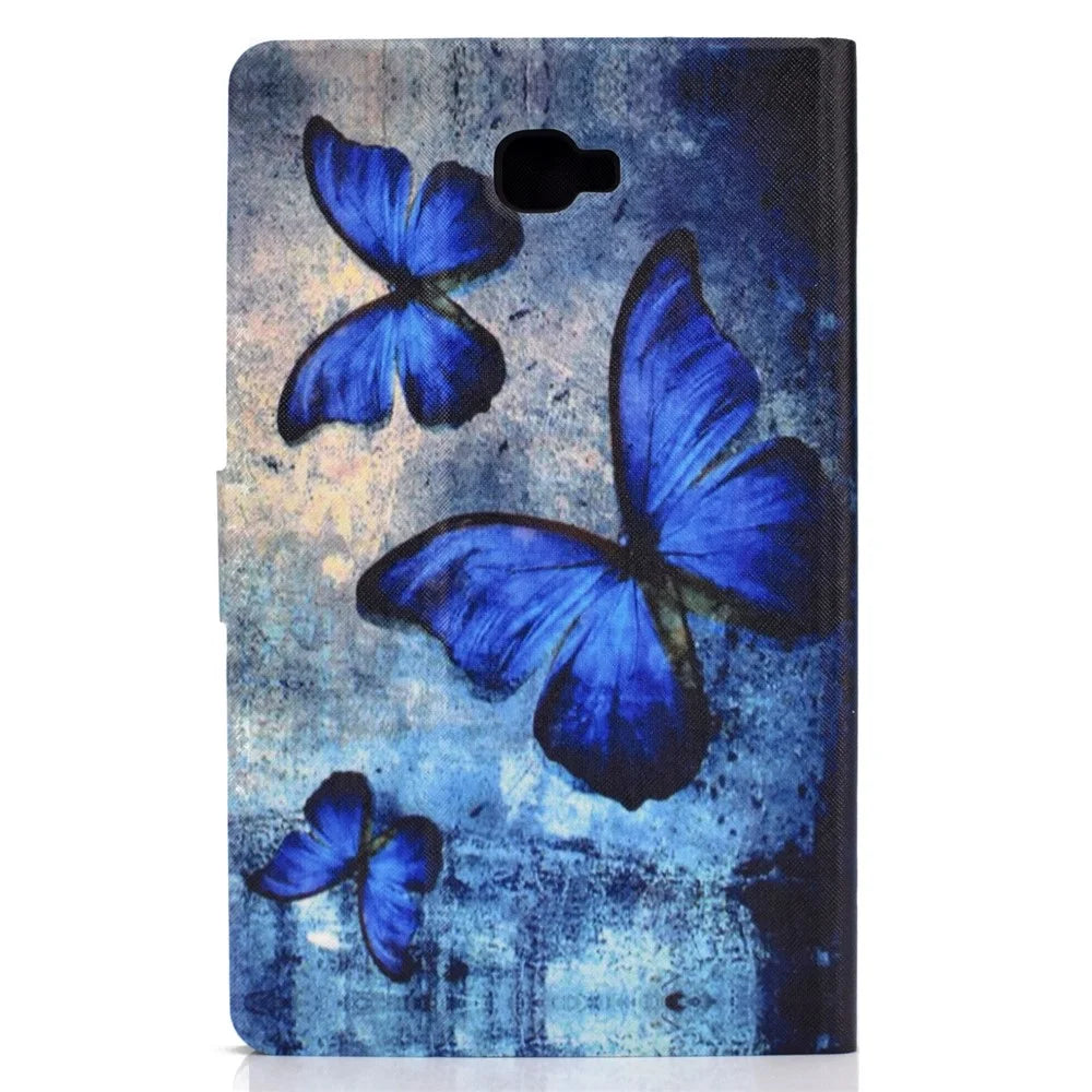 Shock-proof Pattern Printing Card Slot Stand PU Leather Tablet Cover for Samsung Galaxy Tab A 10.1 (2016) T580 - Blue Butterflies - 3