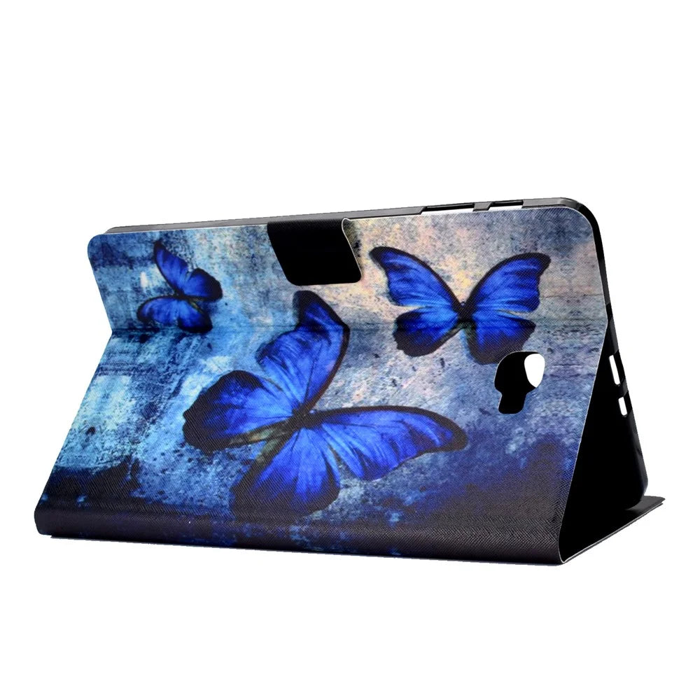 Shock-proof Pattern Printing Card Slot Stand PU Leather Tablet Cover for Samsung Galaxy Tab A 10.1 (2016) T580 - Blue Butterflies - 5