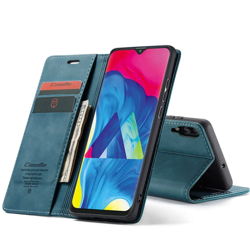 CASEME 013 Series for Samsung Galaxy M10 Retro Flip Leather Phone Case - Blue - 1