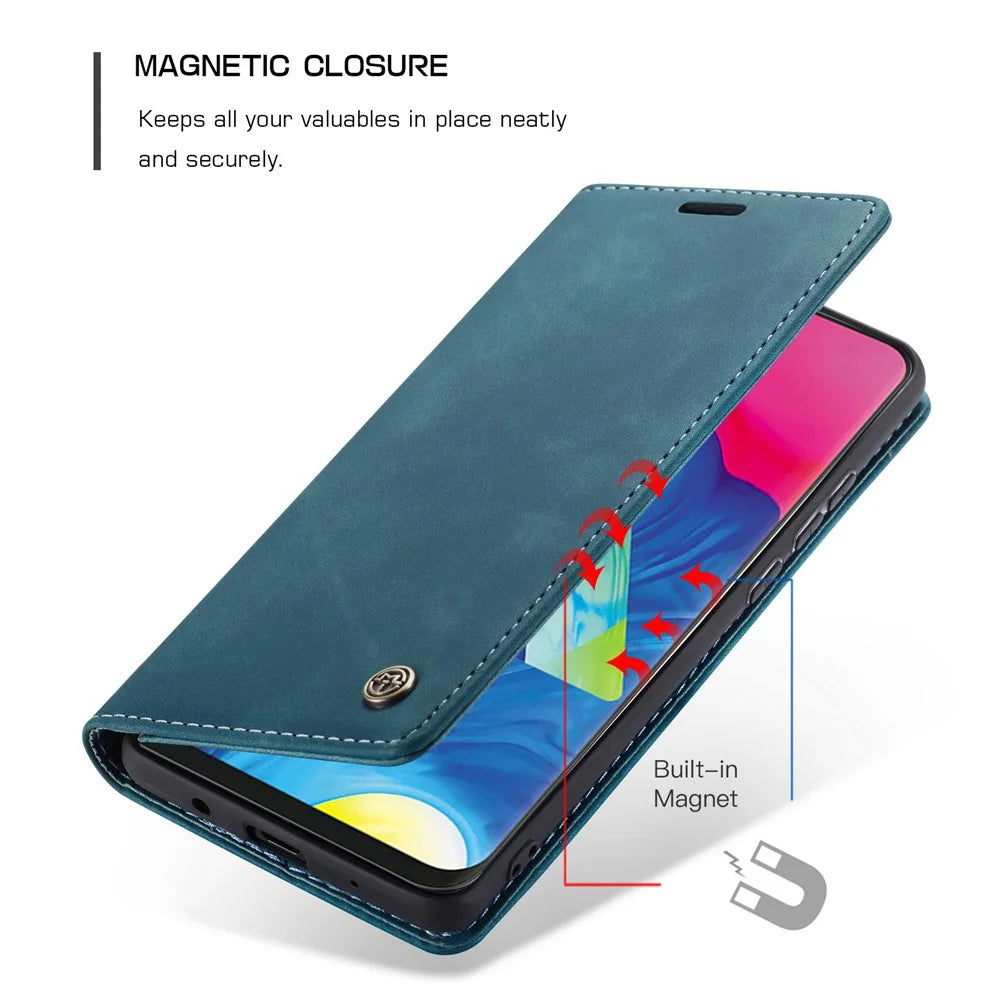 CASEME 013 Series for Samsung Galaxy M10 Retro Flip Leather Phone Case - Blue - 4