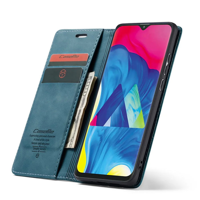 CASEME 013 Series for Samsung Galaxy M10 Retro Flip Leather Phone Case - Blue - 5