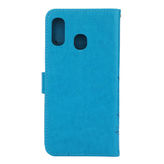 Imprint Butterfly Flowers Leather Phone Cover for Samsung Galaxy A30 / A20 - Blue - 2