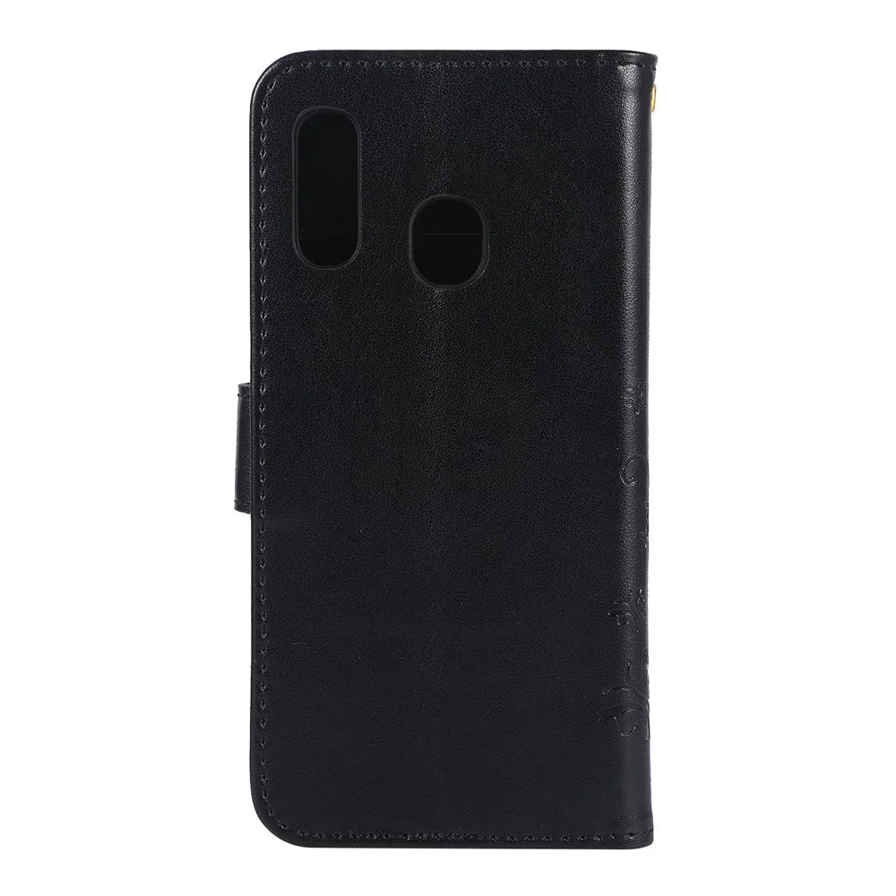 Imprint Butterfly Flowers Leather Phone Case for Samsung Galaxy A20e - Black - 2