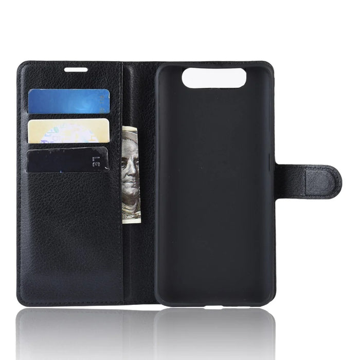 Litchi Skin Wallet Leather Stand Case for Samsung Galaxy A80 / A90 - Black - 3
