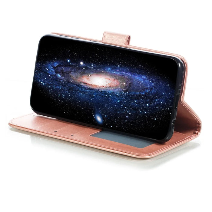 Shiny Diamond Imprint Flower Leather Phone Cover for Samsung Galaxy A20e - Rose Gold - 5