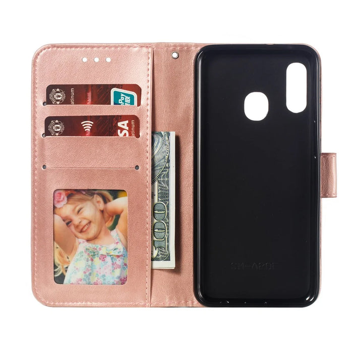 Shiny Diamond Imprint Flower Leather Phone Cover for Samsung Galaxy A20e - Rose Gold - 6